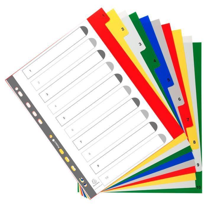 Intercalaires - Exacompta - A4+ - PP - 10 positions - Couleurs variées