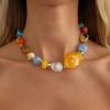 Ingemark Boho Colorful Irregular Acrylic Beads Choker Necklace for Women Vacation Style Geometric Resin Collarbone Chain Gift