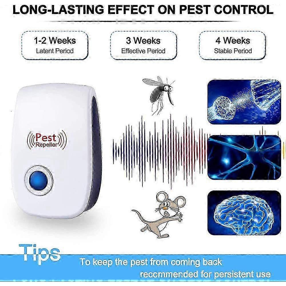 Ultraschall-Schädlingsabwehr für Mäuse, Ratten, Fliegen, Mücken, Spinnen & Kakerlaken - 6er-Pack Elektronische Nagetierabwehr