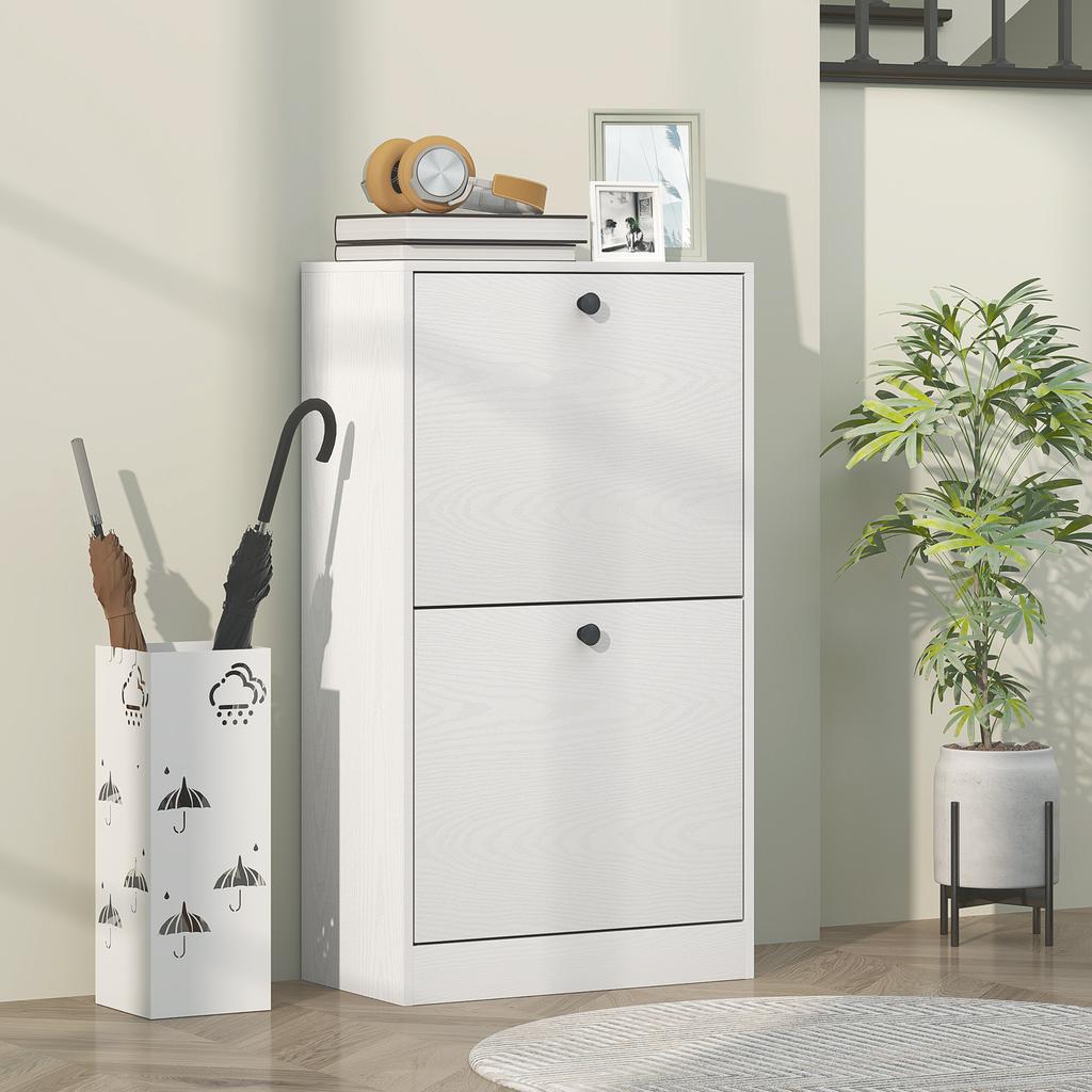 Shoe Cabinet With 2 Flip Drawers Adjustable Shelves For Hallways And Small Spaces 47x26x85 Cm White Veined