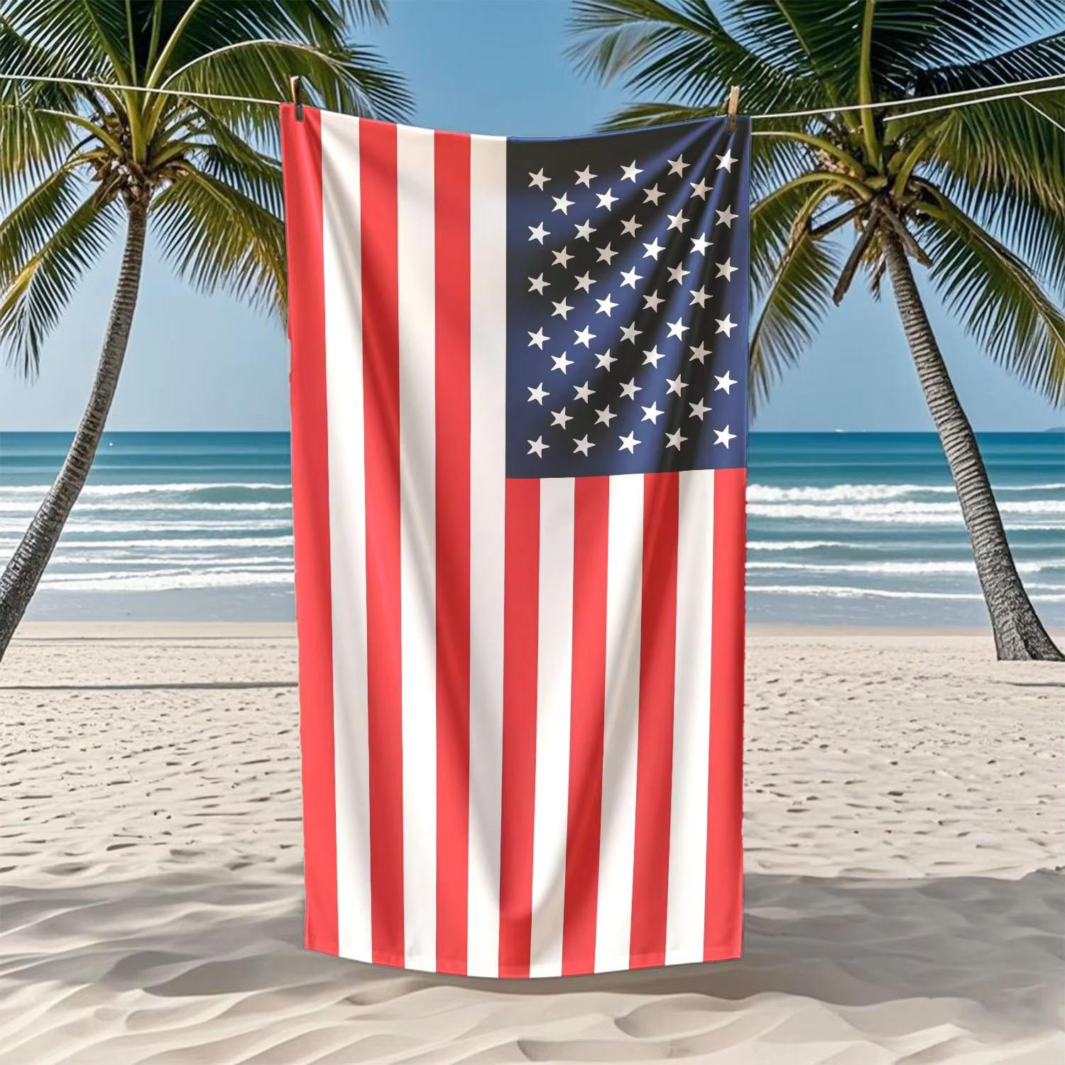 Sommer Strandurlaub Strandtuch mit amerikanischer Flagge, schnell trocknend, weich und saugfähig, ultrafeine Faser, Schwimmgeschenk 40x60cm red