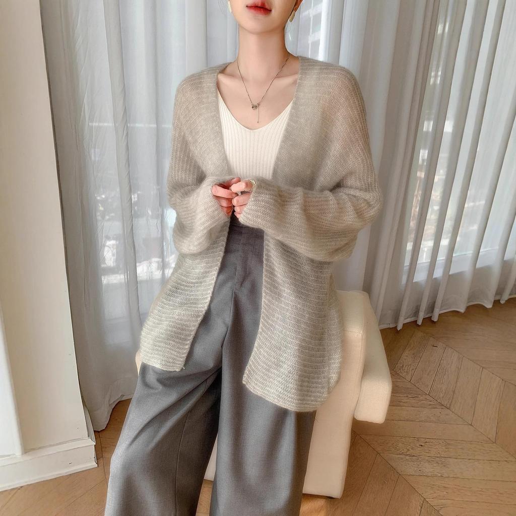 Premium Mulberry Silk Cashmere Women's Mid-Length Knitted Cardigan