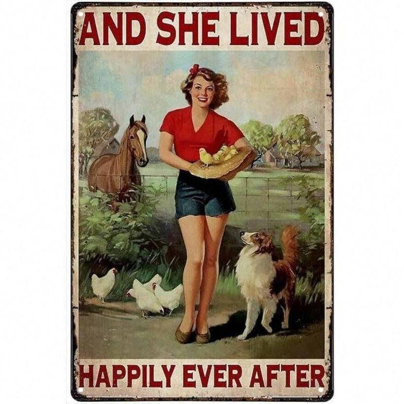 Metal Poster Wall Art Vintage Girl Retro Kitchen Decor