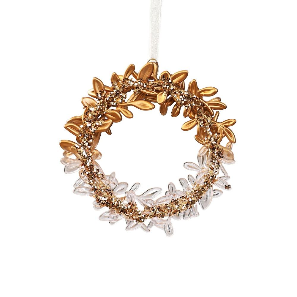 Golden Translucent Christmas Snowflake Pendant Crystal Prism Wreath Elk Deer Ornaments Home