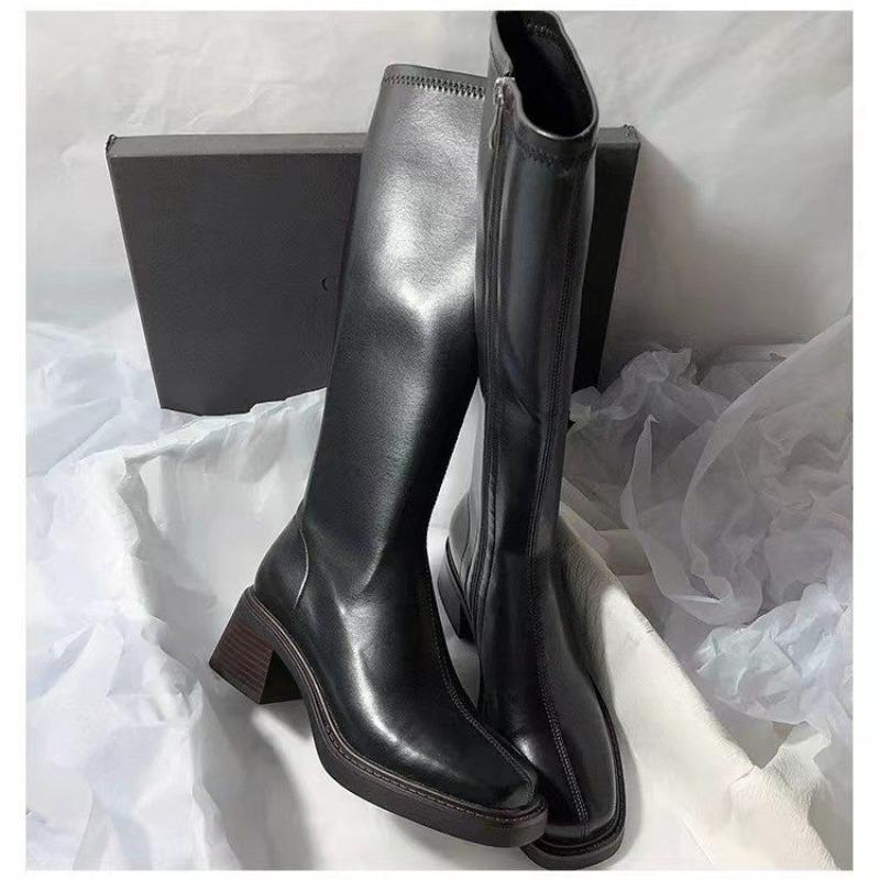 Fashion Women's Boots Square Heel 2024 New Autumn Winter Boots for Ladies Non-Slip Outdoors Round Head Solid Color Women Boots