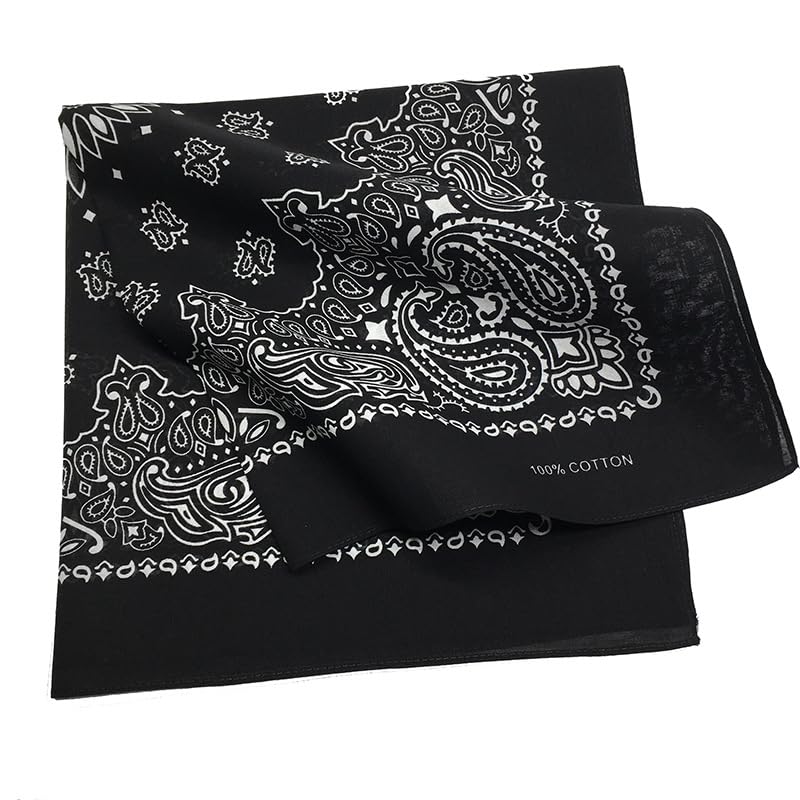 Kakatrend Bandana 100% Cotton Black Triangle Scarf Adults Men Paisley Stylish Handkerchief Cotton Bandana Unisex Durag Set of 3 Black 55cm X 55cm