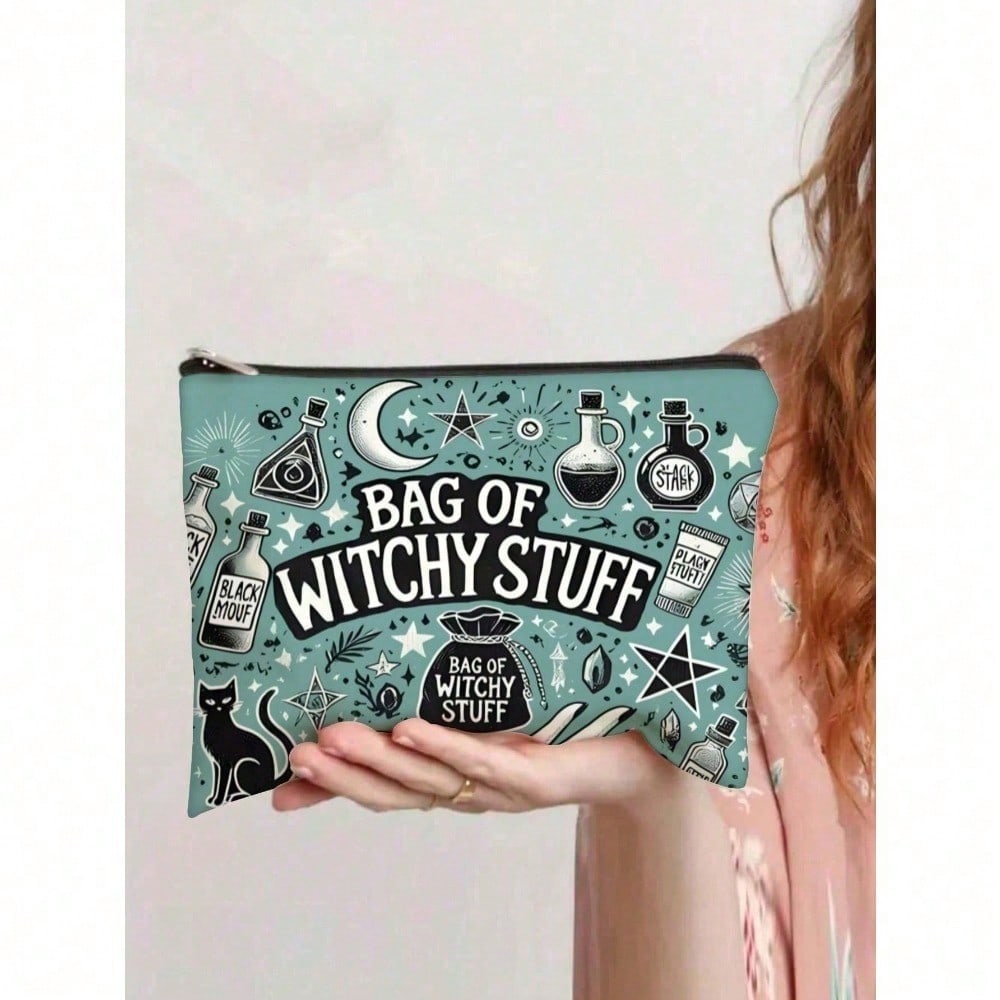 

Mystical Witchy Makeup Bag - Lightweight Zippered Cosmetic Pouch With Double-Sided Witch-Themed Print, Witchy Vibes, Crescent