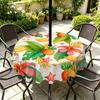 Outdoor Round Tablecloth With Umbrella Hole Waterproof Oil Resistant Floral Leaf Patio Garden Deck