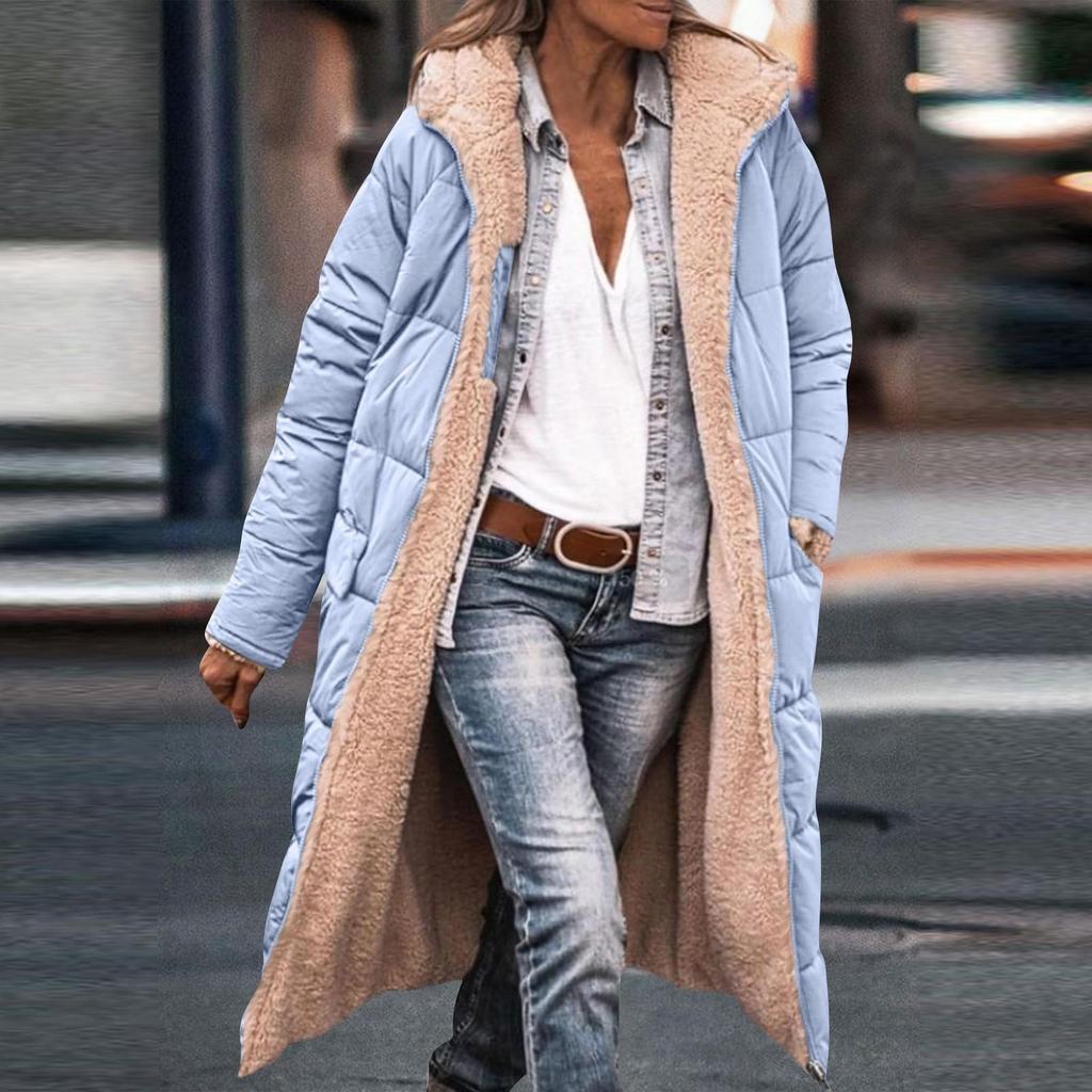 Chaqueta con capucha de manga larga reversible y diseño de patchwork elegante para mujer
