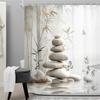 Zen Bamboo Shower Curtain Gray Butterfly Stone Pastel Meditation Relaxing Calming Botanical Plant Green Leaves Girly Bathroom