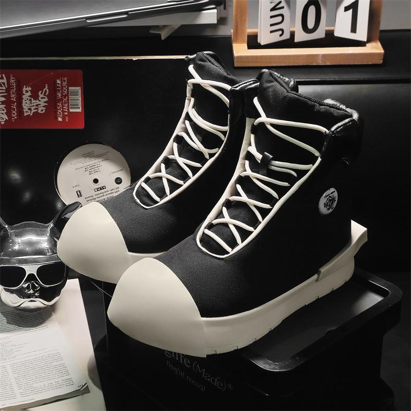 

2025 новые утолщенные высокие парусиновые спортивные и повседневные мужские туфли с толстой подошвой, нишевая обувь для сноубординга с большим дизайном, X227 39