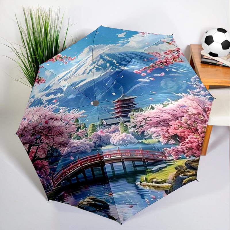 Japanischer Kirschblüten-Geisha-Schirm, Automatisches Öffnen/Schließen, Stabiler Eisenrahmen & 8-Rippen-Struktur, Schirm für Damen & Herren, Weihnachtsgeschenk
