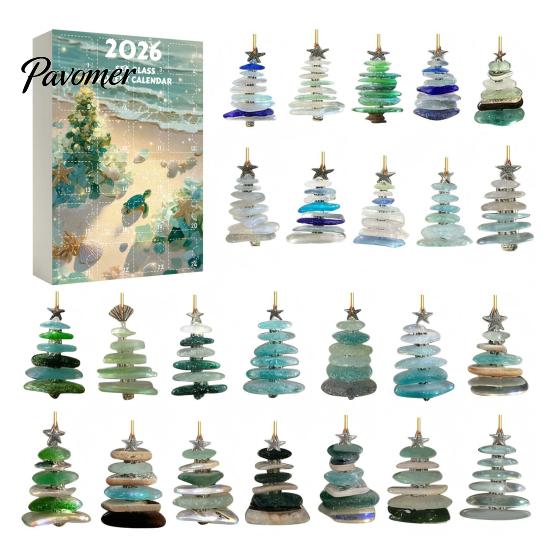 Ornamenti a Tema Oceanico Calendario dell'Avvento di Natale in Vetro Marino, Scatola Conto alla Rovescia di 24 Giorni con Accessori Decorativi Stagionali Ornamenti per Albero in Acrilico,