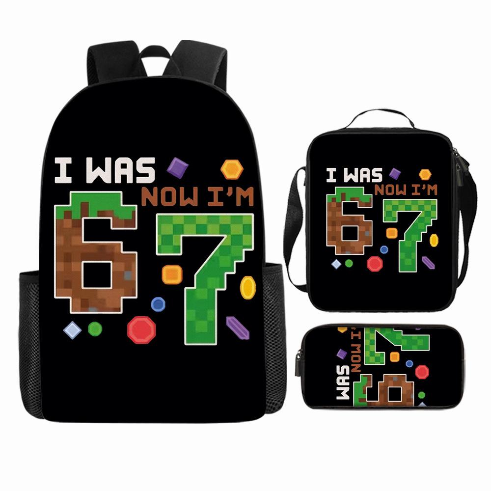 Large Capacity Schoolbag with Shoulder Strap; Student Three-piece Pencil Case Set