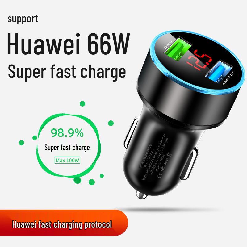 66W/40W Superschnelles Autoladegerät mit Digitalanzeige & Umgebungslicht für Huawei, Apple, Samsung