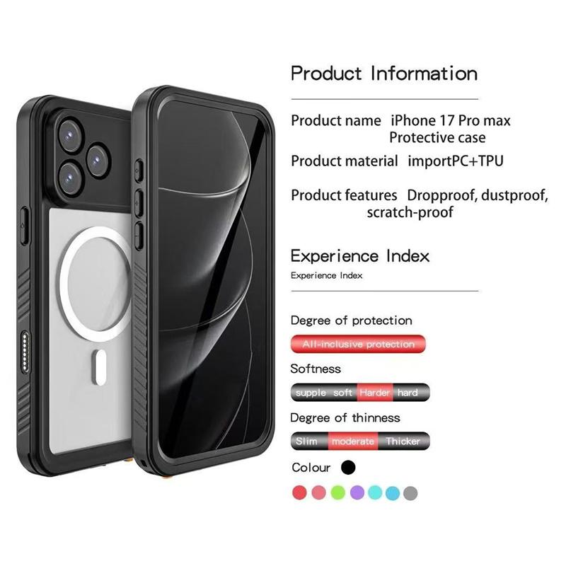 Custodia Impermeabile IP68 per iPhone 12 13 14 15 16 17 Pro Max con MagSafe Antineve Antipolvere Antiurto Copertura di Protezione a 360°
