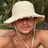 Chapéus de Pescador Masculinos da Moda Chapéu Bucket Dobrável Bob com Aba Larga Proteção Solar com Corda Ajustável no Queixo Chapéus de Praia Pesca Gorras Chapéu