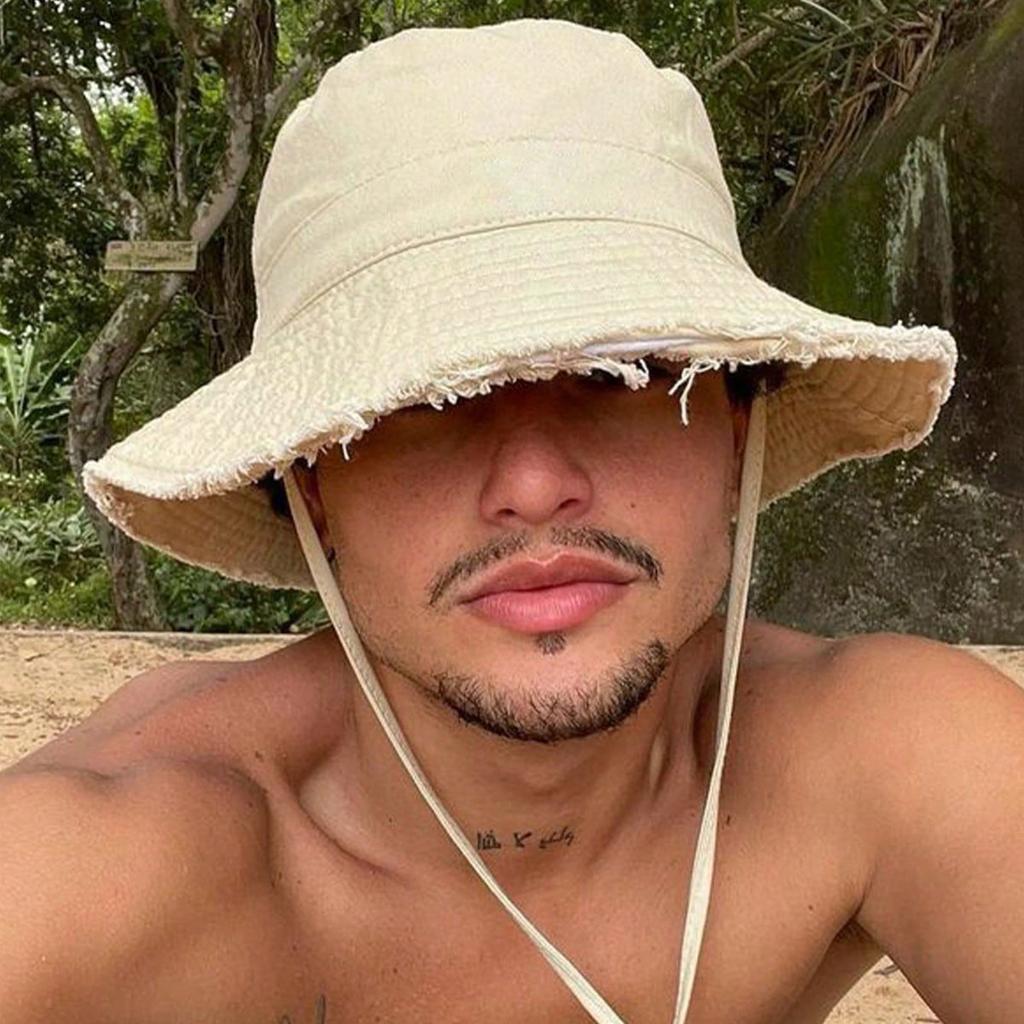 Chapéus de Pescador Masculinos da Moda Chapéu Bucket Dobrável Bob com Aba Larga Proteção Solar com Corda Ajustável no Queixo Chapéus de Praia Pesca Gorras Chapéu