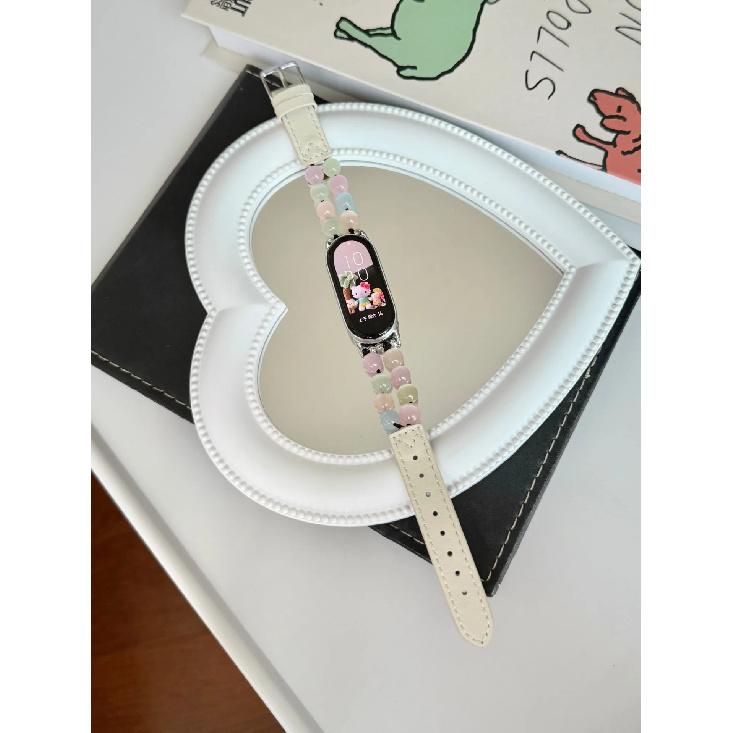 

Colored Beads Leather Strap for Xiaomi Mi Band 9 8 Bead Strap for Miband 8 9 Chain Bracelet for Mi Band 8 9 Wristband Watch Band for Mi 9 белый