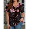 Summer V-neck Flower Pattern 3D Printed Top Fashionable Casual Short Sleeved Plus Size Women's T-shirts