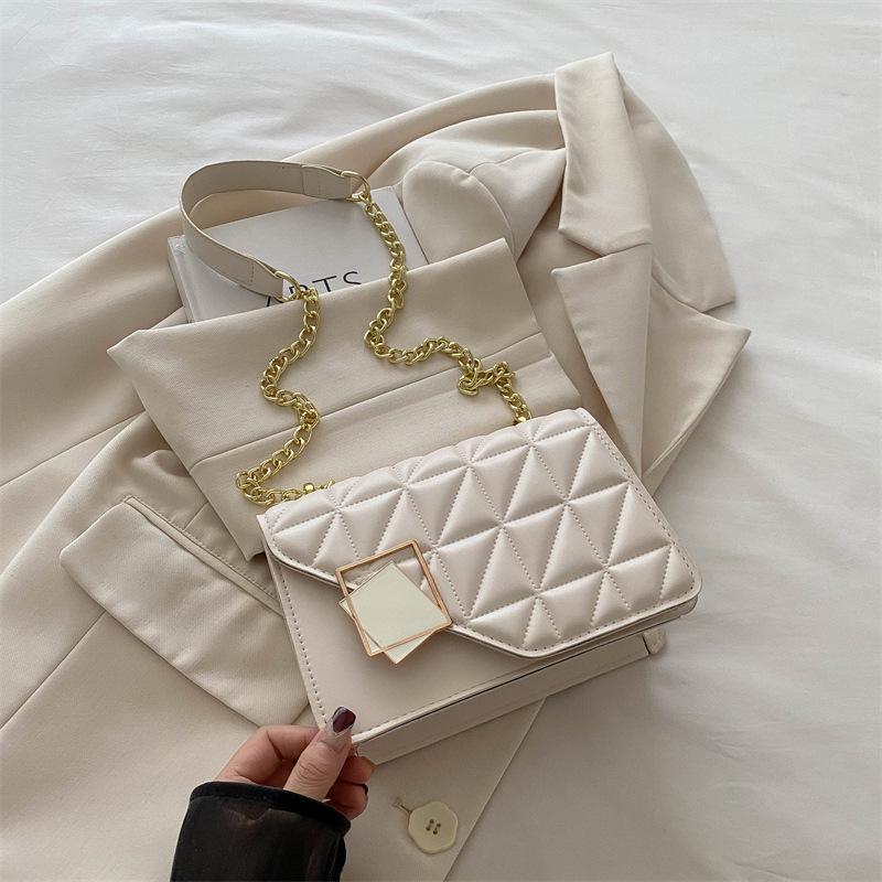 Høyverdig diamantkjede liten firkantet veske dame 2025 høst ny mote allsidig nisjedesign skulderveske messenger-veske