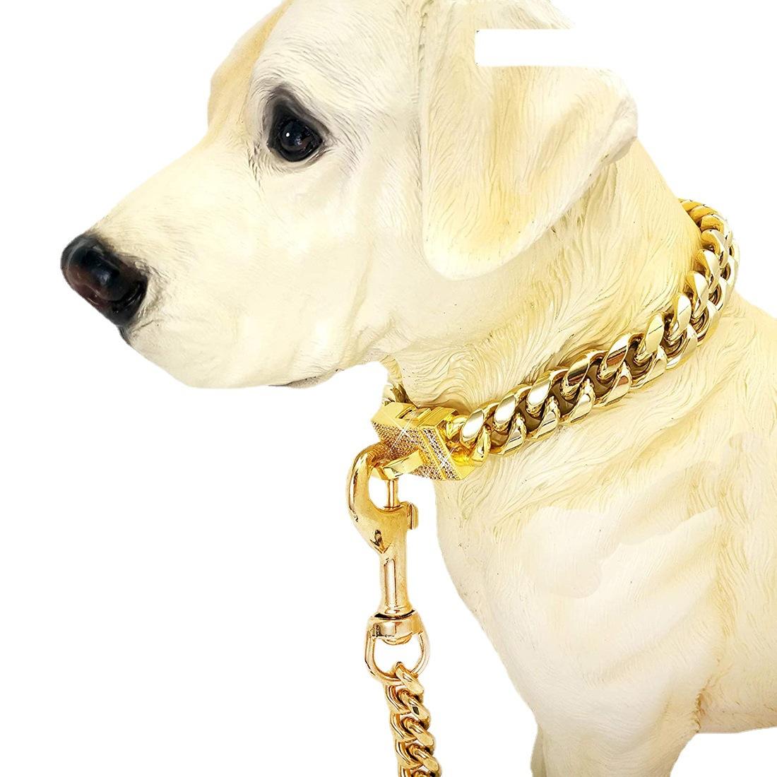 

14Mm stainless steel gold dog leash pet dog leash necklace collar 24 inches/61cm