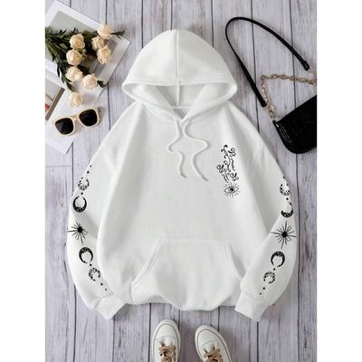 Star Sun Moon Eye Personality Pattern Women's Sweatshirt Vintage Oversize Hooded Street Casual Hoodie Autumn Simple Soft Clothes