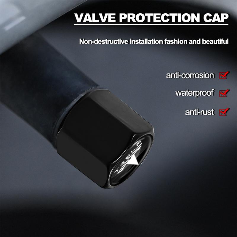 5Pcs/Set Car Wheel Tire Air Valve Caps with Keychain Auto Accessories For Tesla Model S Model X Model Y Cybertruck Model 3 Model Y
