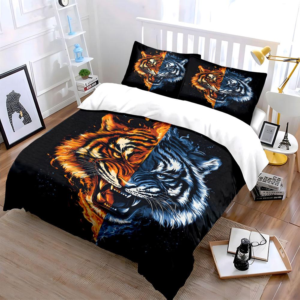 Fire and Ice Tiger Design Bedding Duvet Cover Set (1*Duvet Cover 2*Pillowcases, without duvet insert)