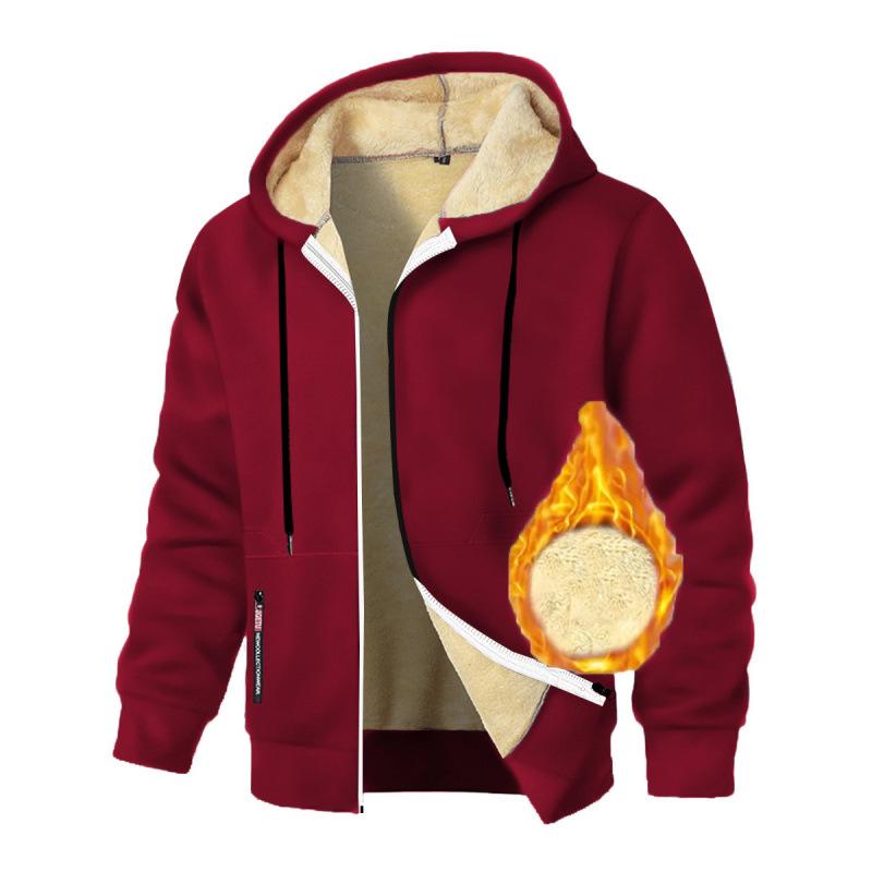 Men's Fleece-Lined Zip-Up Knitted Cardigan - Thickened for Autumn/Winter
