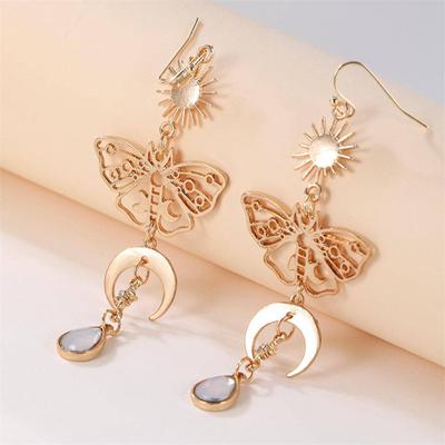 Retro Moths Moon Sun Jewel Pendant Earrings Ladies Charm Personality Combination Cutout Pattern Jewelry
