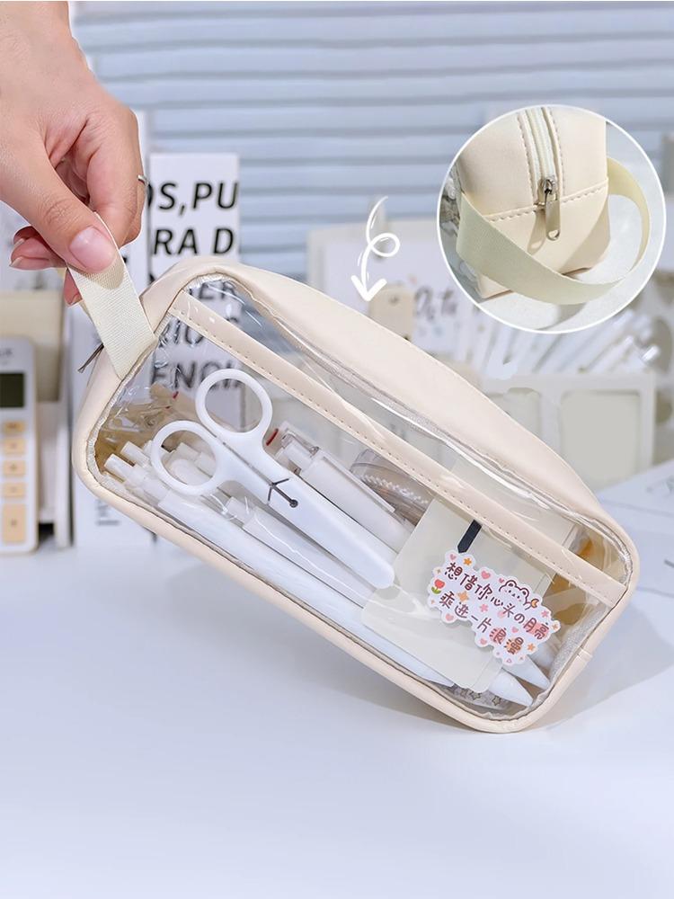 1pc PVC Waterproof Pencil Case Large Capacity Pen Case Organizer Zipper Pencil Pouch Office Supplies School Supplies Pencil Case