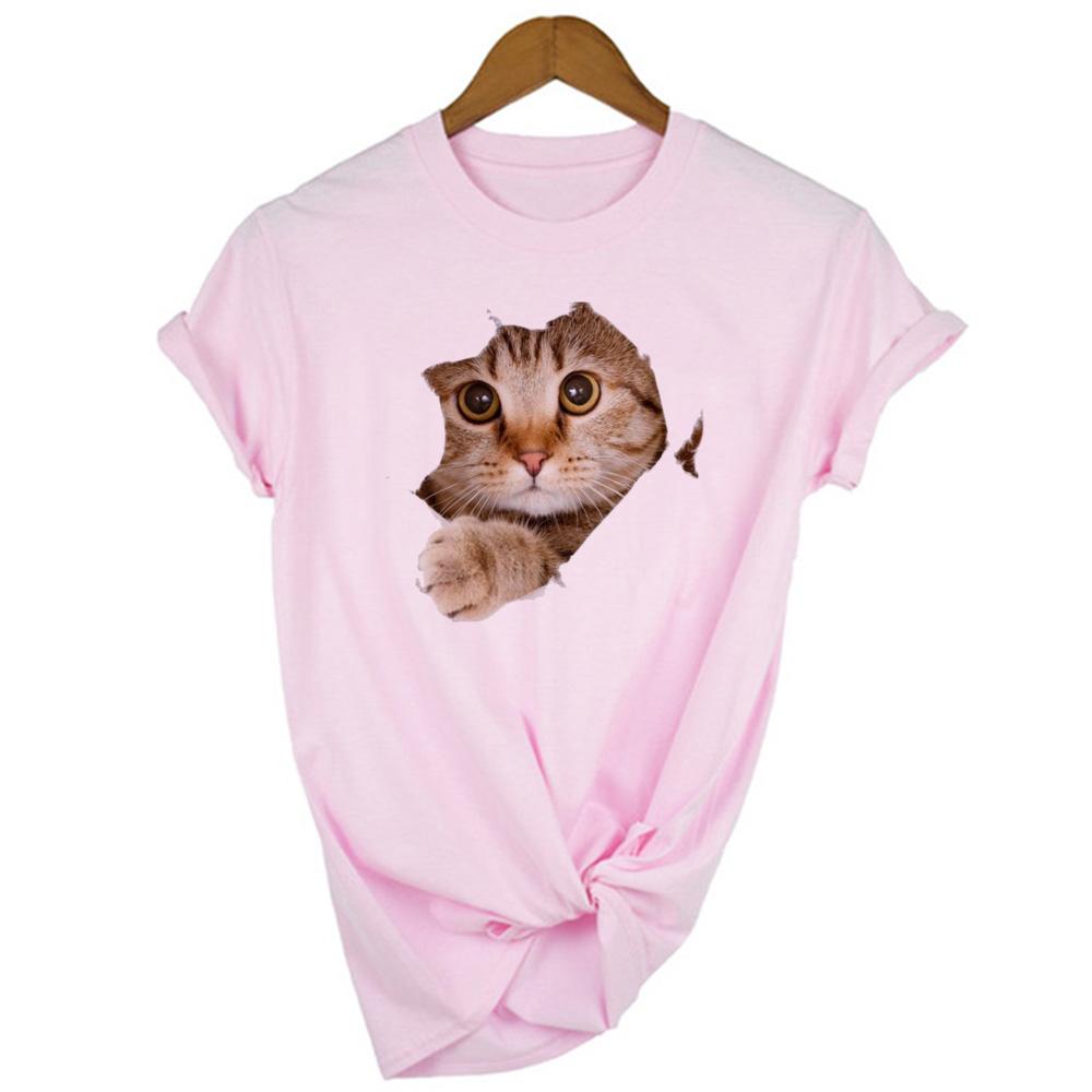 Fashion Cute 3D Cat Print Casual Harajuku T Shirt Summer Casual O Neck Clothes Top Female