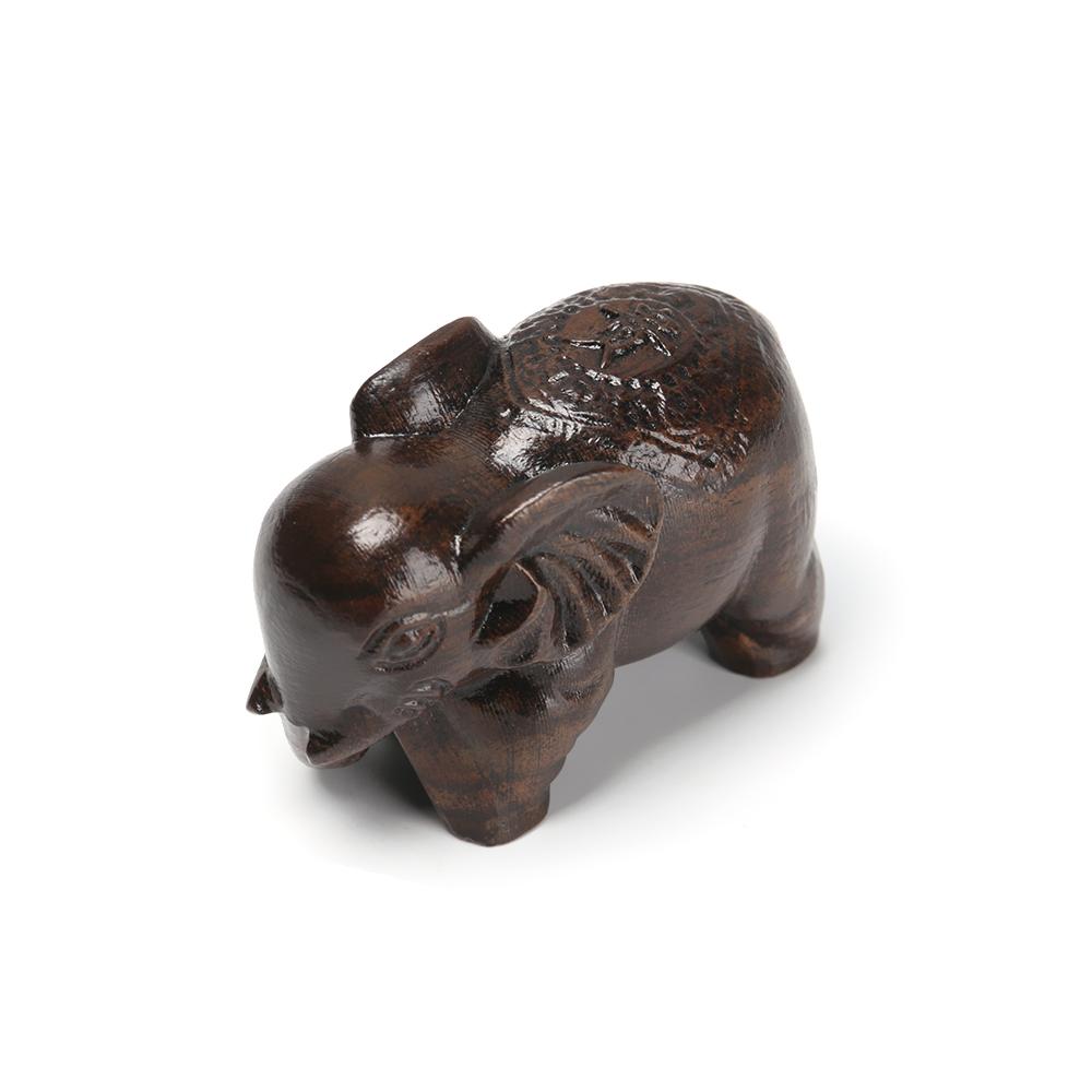 1/2 PCS Carved Home Decor Fairy Garden Miniature Craft Animal Figurines Elephant Statue Natural Wood