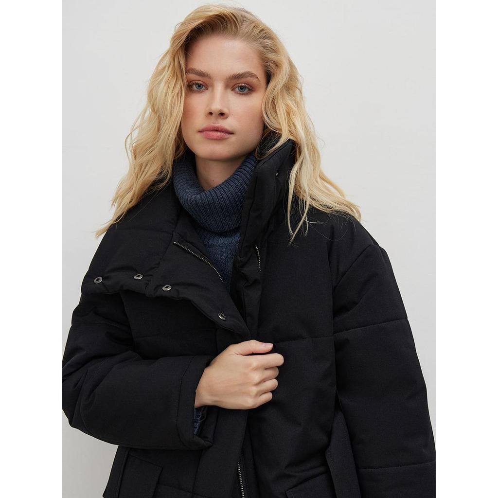 2025 Iarnă Toamnă Nou Palton de Bumbac pentru Femei Guler Înalt cu Centură Neregulat de Lungime Medie Îmbrăcăminte Exterioară Modă Stil Europa America