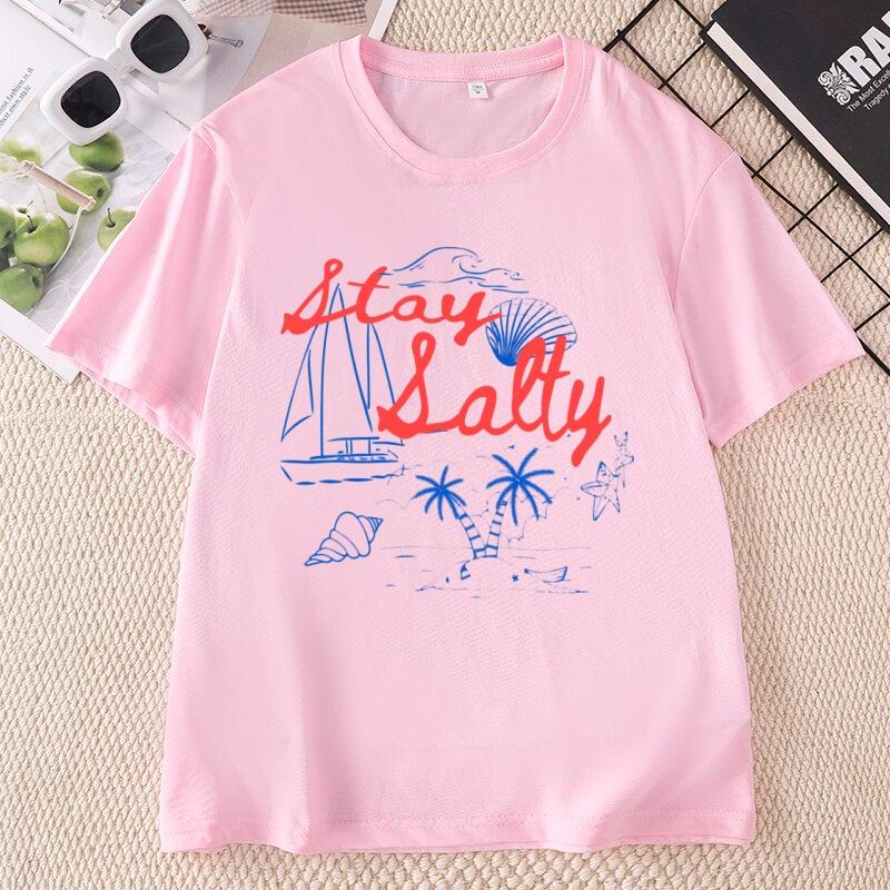 Stay Salty Graphic Tee Beachy Summer Cotton T Shirt Casual Round Neck Printed Short Sleeve Tshirts Unisex Comfortable Clothing
