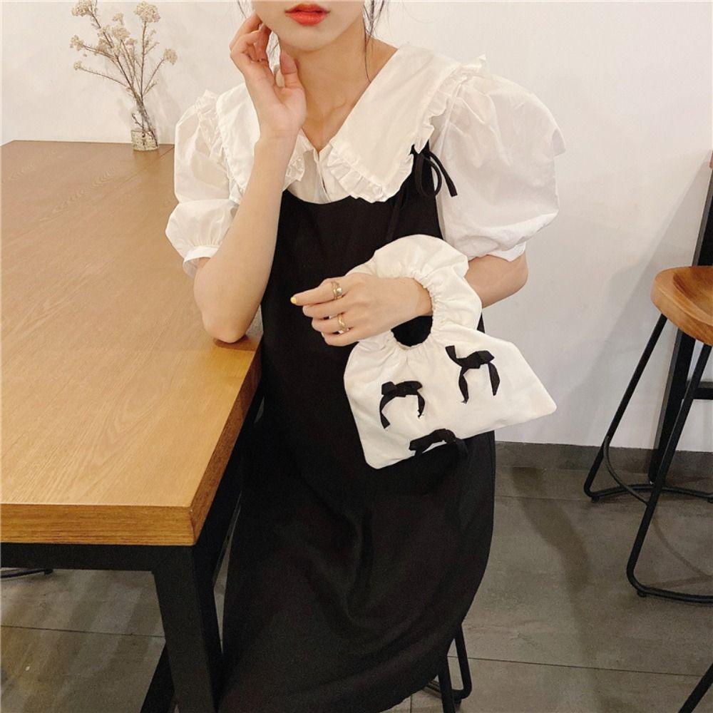 

Lace Spring Outing Handbag Canvas Women Small Purse Elegant Bow Wrist Bag Storage Bags