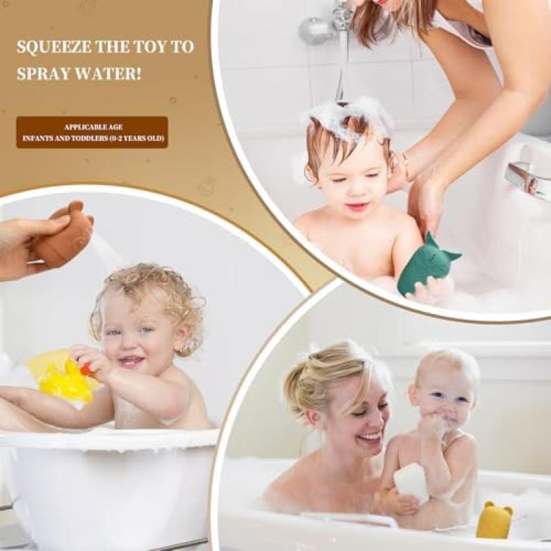 Baby Bath Toys Set - 4 Pack Soft Silicone Bathtub Toys Floating Water Toys, Sensory Squeeze Toys for Toddlers, Cute Animal Shapes Pool Toys