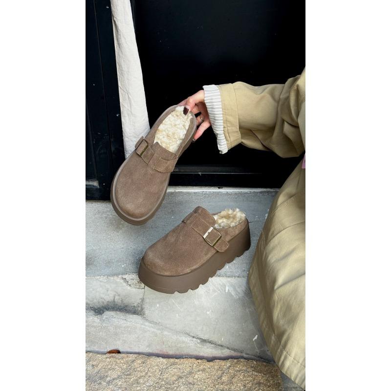 Thick-soled High-heeled Boken Half-drag Women's Autumn and Winter Models Versatile Matte Rabbit Hair Bag Head Slippers One-pedal Shoes