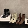 High Heel Square Head Brown Martin Boots Women's Shoes 2025 New Spring and Autumn Single Boots with Skirt French Small Bare Boots Short Boots