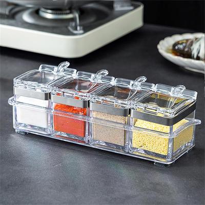 Clear Seasoning Box Set of 4 Crystal Seasoning Storage Container with Spoon Clear Seasoning Rack Spice Pots for Pepper Spice