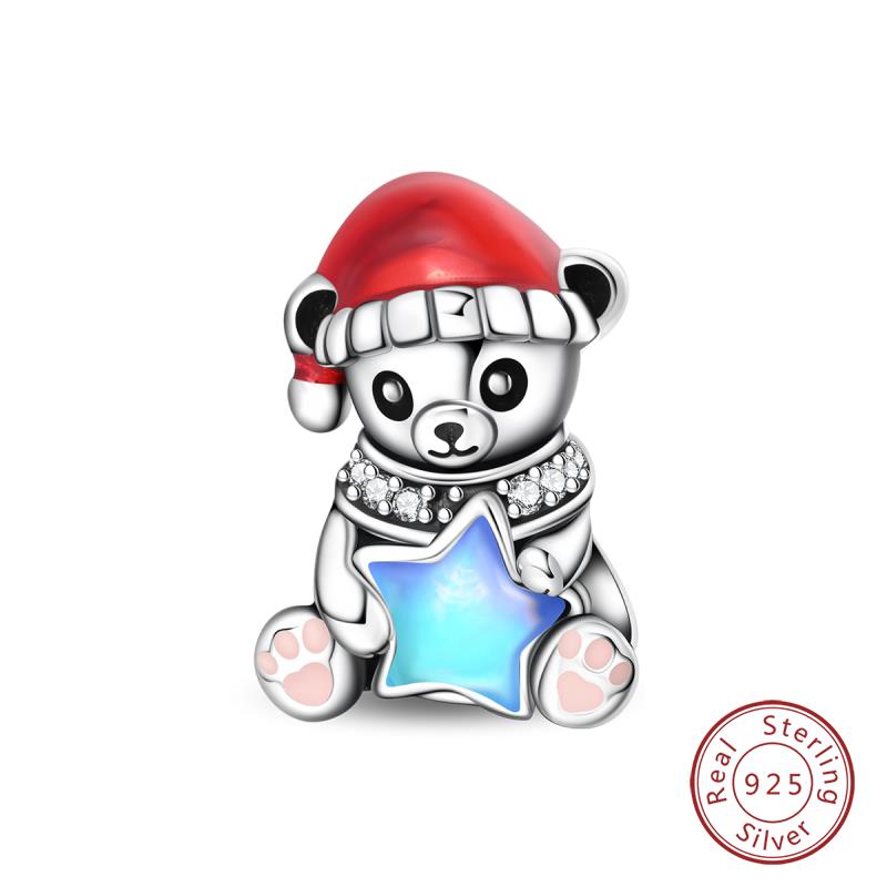 Original Copper Charms Beads Winter Snowflake Snowman Igloo Penguin Pendant Fit Bracelet Women Jewelry Gift