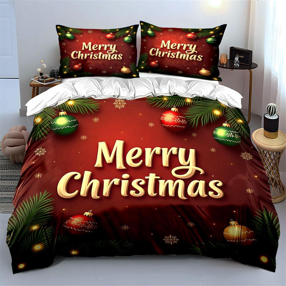 Merry Christmas Ornament Design Bedding Duvet Cover Set Duvet Cover Pillowcases (1*Duvet Cover 2*Pillowcases, Without Duvet Insert)