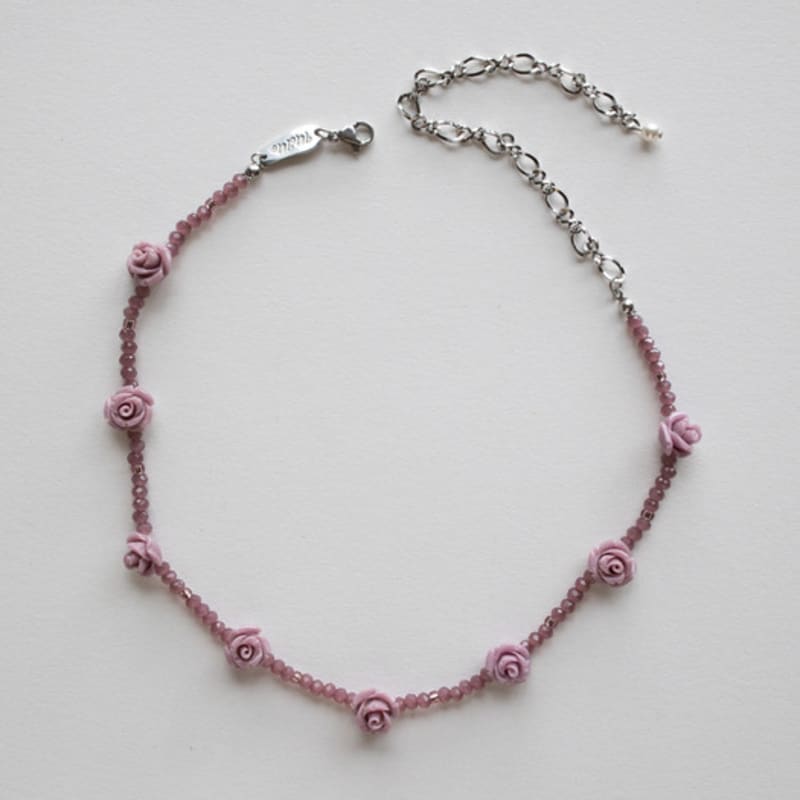 MERRYMOTIVE Mute Purple Rose and Crystal Necklace