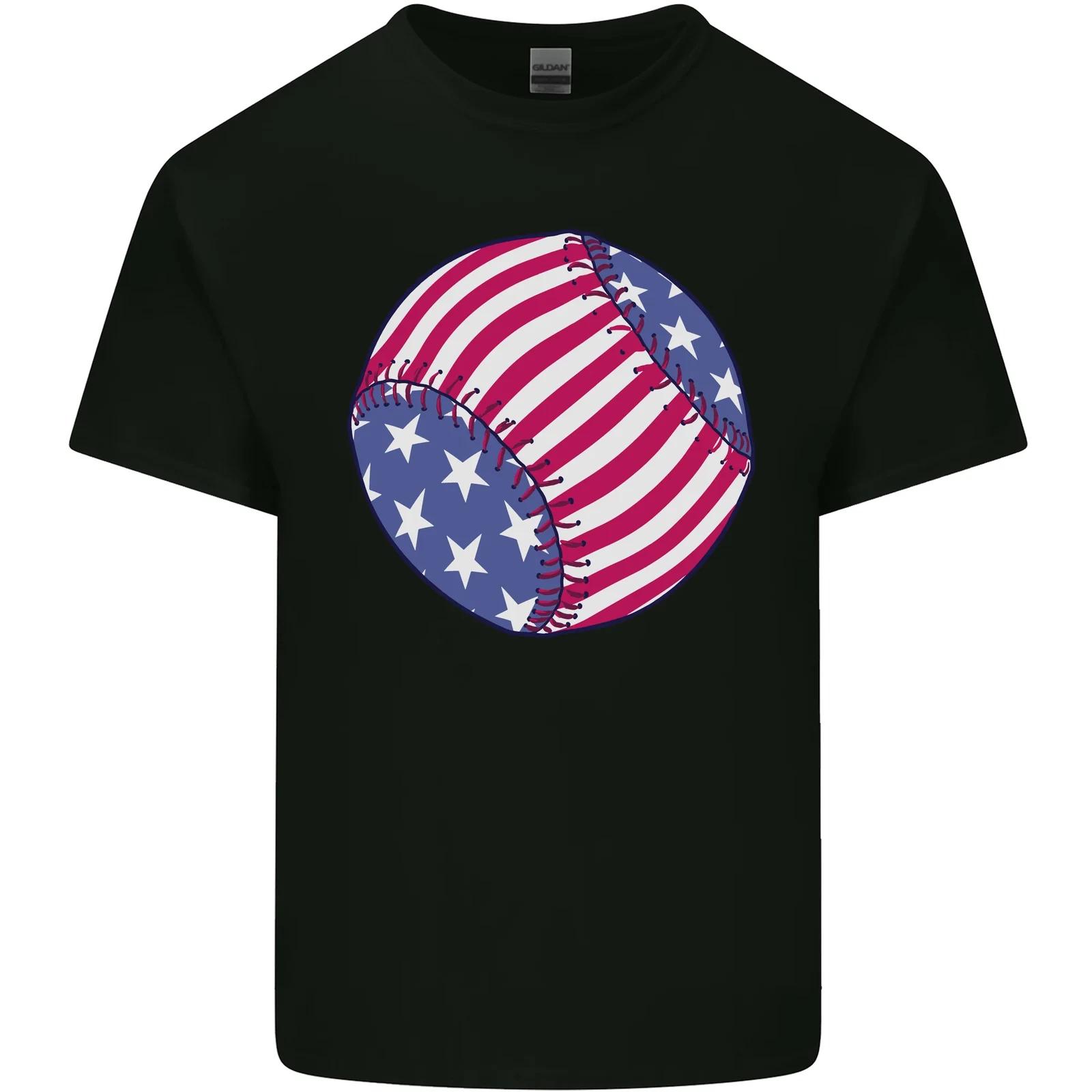 Baseball USA Stars and Stripes American Flag Kids T-Shirt Childrens M