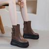 Fashion New 2cm Genuine Leather Women Boots Causal Knee High Boots Shoes Motorcycle Ankle Booties Platform Wedge Thick Sole ZIP Shoes