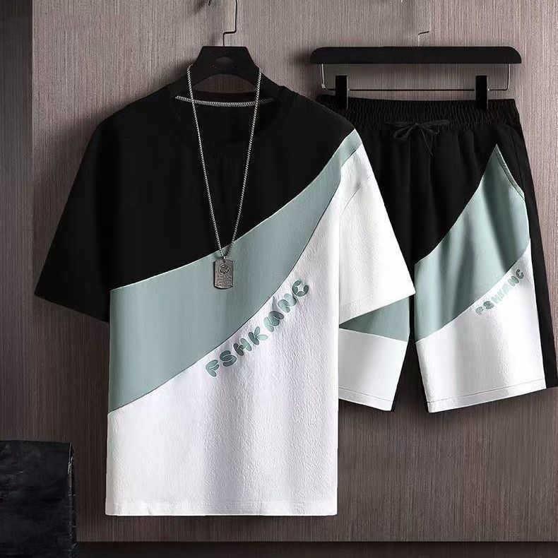 Herren Sommer Laufset Sport T-Shirt + Kurze Hose Freizeit Übergröße Zweiteiliges Set