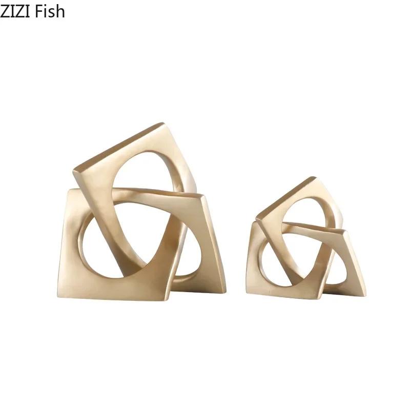 Abstract Geometric Distortion Ornaments Crafts Desk Decoration Golden Square Collar Artwork Statue Room Aesthetics Decor