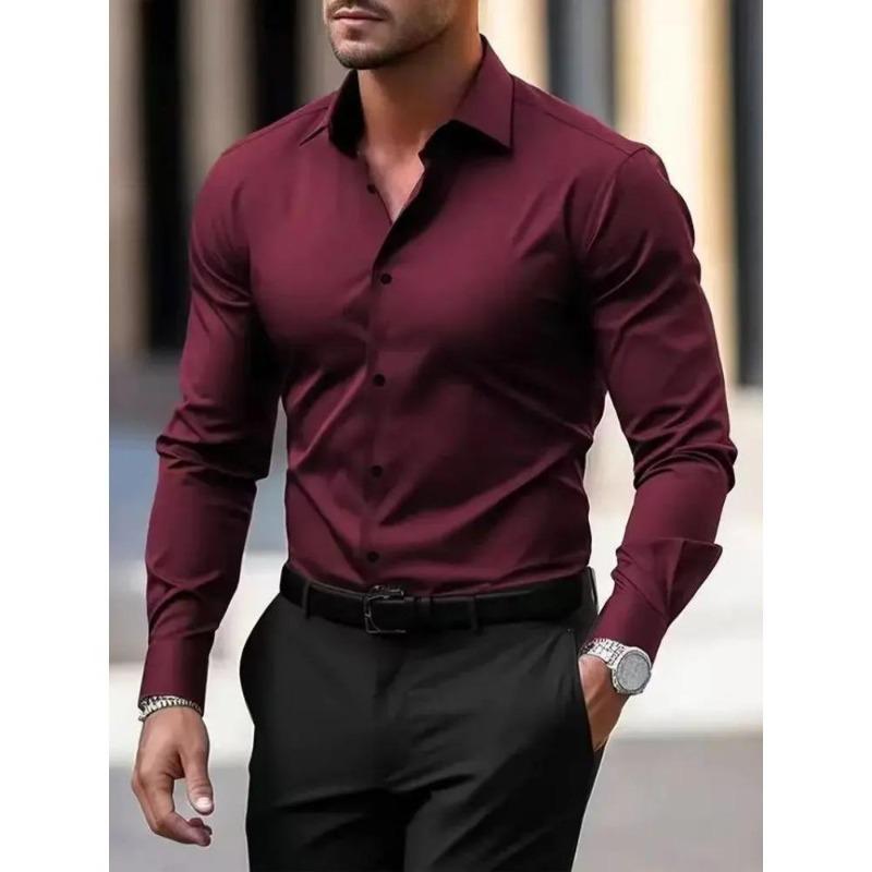

1 шт. Рубашка в стиле business casual с длинным рукавом, Формальная рубашка в весенне-осеннем стиле, Слегка эластичная и не требующая глажки XL красный