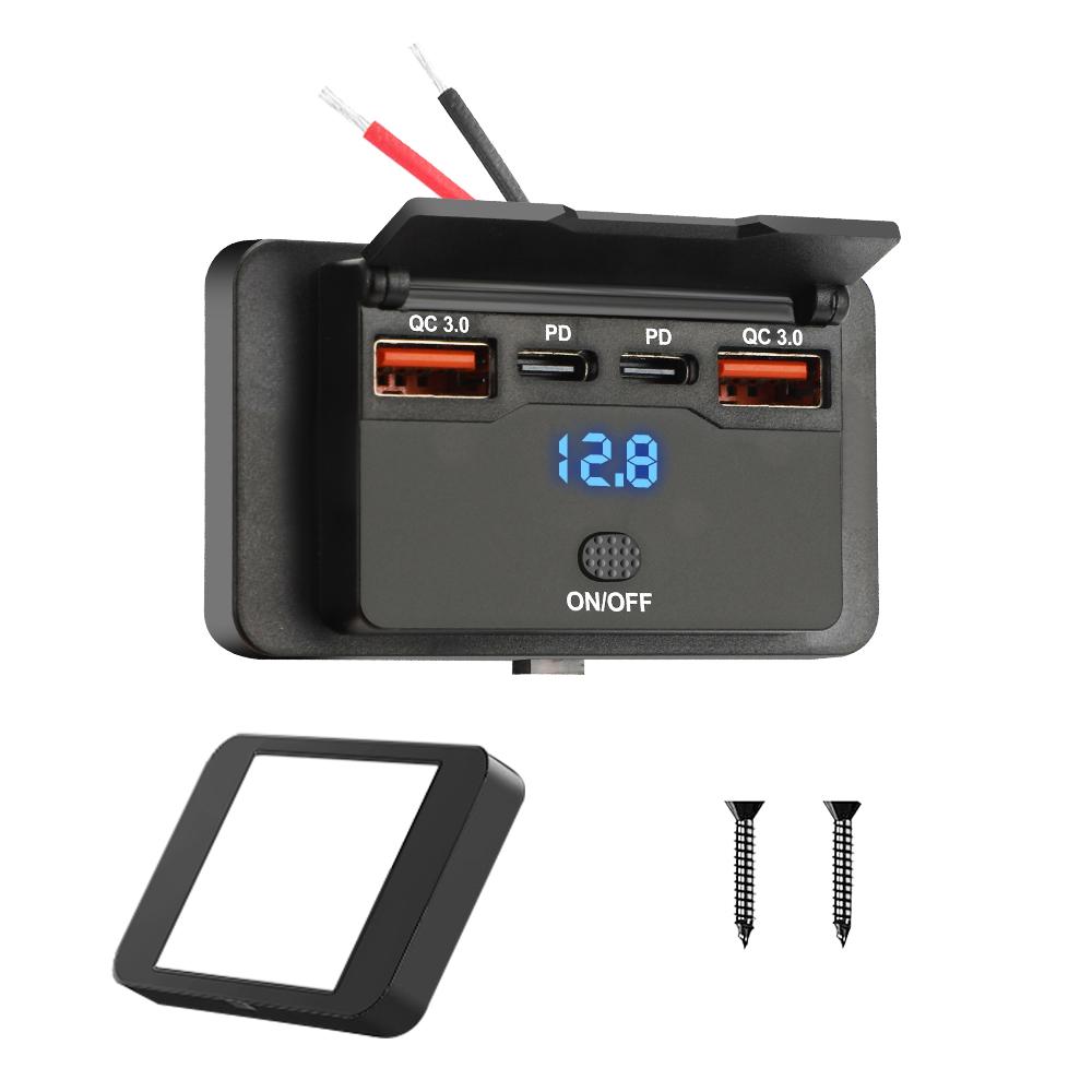 96W 4 Port 12/24V USB C Çıkış Paneli Çift PD Duvara Monte Araç Şarj Soketi Düğmeli Su Geçirmez Soket Aksesuarları Araba Kamyon Tekne Otobüs Karavanlar için